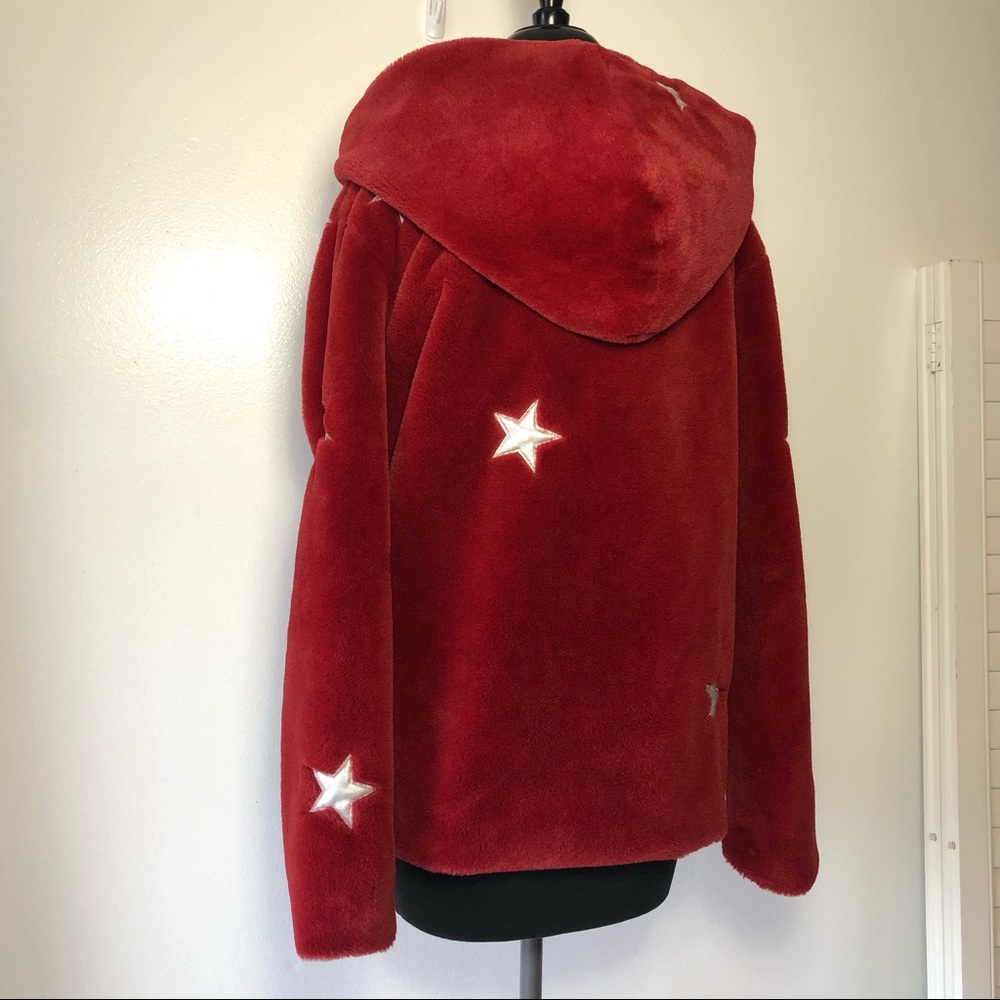 ⭐️ Shein Faux Fur Star Print Hoodie Jacket Coat size SMALL - Picture 12 of 16